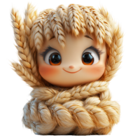 Cute character made of wheat, showcasing playful expression and fluffy texture, ideal for children's decor and farm-themed designs isolated on transparent background png