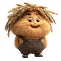 Cute animated character with wheat hair and friendly expression dressed in overalls poses charmingly in a vibrant style isolated on transparent background png