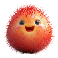Happy, spiky character with a vibrant red appearance and cheerful expression in a playful design isolated on transparent background png
