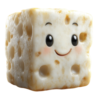 Cute smiling cheese cube with a friendly face on a neutral background isolated on transparent background png