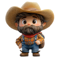 Whimsical cowboy character with a straw hat and bright attire in a playful pose isolated on transparent background png