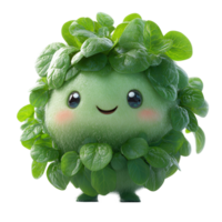 Cute green character with leafy features showcasing a joyful expression in a vibrant design isolated on transparent background png