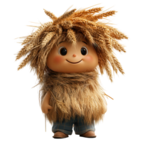 Doll with wheat hair and fuzzy body displayed in a playful setting outdoors during sunny weather isolated on transparent background png