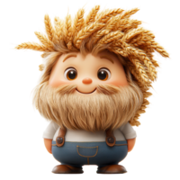 Whimsical character with wheat hair and cheerful expression in a playful design style isolated on transparent background png