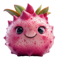 Cute cartoon character resembling a tropical fruit with a smiling face and vibrant colors situated in a playful setting isolated on transparent background png