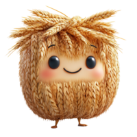 Cute character made of straw shares joy and warmth in a whimsical setting with bright colors and cheerful expression isolated on transparent background png