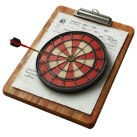 Dartboard on clipboard with dart embedded in target during a game isolated on transparent background png
