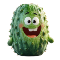 Happy cartoon cucumber character smiling with arms and a cheerful expression in a playful setting isolated on transparent background png