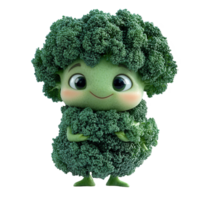 Cute animated character resembling broccoli with a cheerful expression stands confidently against a plain background isolated on transparent background png