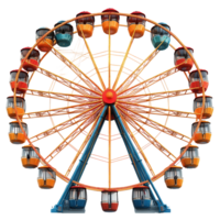Colorful ferris wheel stands tall at a fairground in the evening, inviting visitors to enjoy scenic views and fun rides isolated on transparent background png
