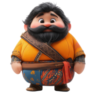 Character from animated film in a vibrant orange outfit with intricate patterns and a friendly appearance against a neutral background isolated on transparent background png