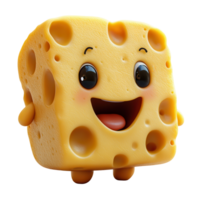 Happy cartoon cheese character with a big smile and cute features posing playfully in a vibrant and joyful style isolated on transparent background png
