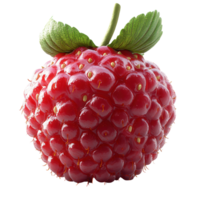 Bright red raspberry with lush green leaves sits against a plain background, showcasing its vibrant color and texture isolated on transparent background png
