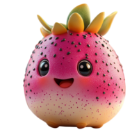 Cute cartoon character resembling a smiling strawberry with cheerful features and vibrant colors against a neutral background isolated on transparent background png