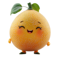 Cartoon melon character with a happy expression, showcasing bright colors and a playful design in an animated style isolated on transparent background png