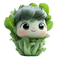 Cute character in a leafy green cabbage environment smiling joyfully among vibrant cabbage leaves at a scenic location isolated on transparent background png