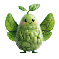 Cute green creature with wings and leaves spreads joy in a whimsical setting filled with nature's charm isolated on transparent background png