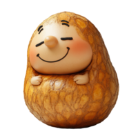 Happy cartoon character resembling a nut is smiling and embracing its rounded body in a playful and cheerful manner isolated on transparent background png