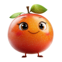 Cute cartoon-style orange character with large eyes and a smiling face on a white background isolated on transparent background png