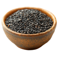Organic black sesame seeds in a rustic bowl ready for culinary use in healthy meals and snacks isolated on transparent background png