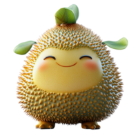 Cute cartoon character inspired by durian fruit with smile and playful expression in a whimsical design isolated on transparent background png