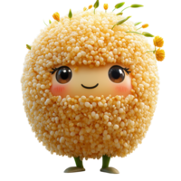 Cute character with fluffy texture and floral accents stands happily in a playful pose against a bright background isolated on transparent background png