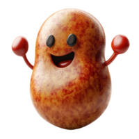 Unique cartoon character with a cheerful expression and playful stance, celebrating joy with raised arms isolated on transparent background png