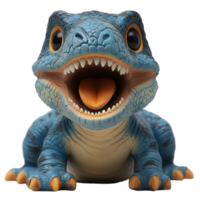 Colorful dinosaur toy with an open mouth resting on a white surface ready for imaginative play isolated on transparent background png