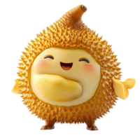 Cute cartoon character inspired by a quirky tropical fruit with a cheerful expression and a bright, spiky exterior in a playful pose isolated on transparent background png