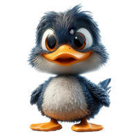 Cute cartoon baby bird stands happily with a cheerful expression and fluffy feathers in a bright setting isolated on transparent background png