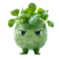 Creative green character with lettuce-like hair showcases playful design and quirky expression in a whimsical concept isolated on transparent background png