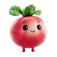 Cute and cheerful radish character with leafy green top standing in a friendly pose isolated on transparent background png