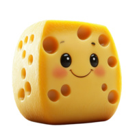 Cute cartoon cheese character with a smiling face and large eyes on a plain background inspires joy and fun isolated on transparent background png