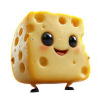 Cute cartoon cheese character with cheerful expression and little legs standing against a plain background isolated on transparent background png