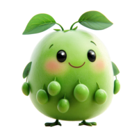 Cute green cartoon character with fruits, enjoying a playful appearance and vibrant colors in a whimsical setting isolated on transparent background png