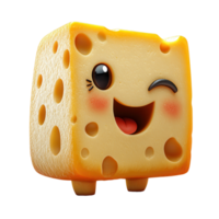 Happy cartoon cheese character with a playful expression in a vibrant digital style isolated on transparent background png