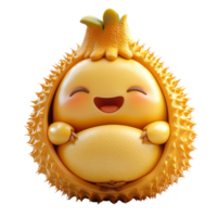 Cute smiling character shaped like a durian fruit with vibrant colors and expressive facial features on a white background isolated on transparent background png