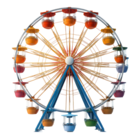 Colorful ferris wheel stands tall at amusement park during sunny day with joyful visitors enjoying the rides isolated on transparent background png