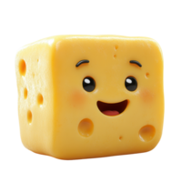 Cute smiling cheese block character brings joy and fun to food lovers and kids alike in a playful setting isolated on transparent background png