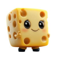 Cute cartoon cheese character with a happy expression and playful demeanor standing upright against a white background isolated on transparent background png