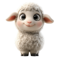 Cute animated sheep character standing upright with a smiling face and soft wool in a friendly pose isolated on transparent background png