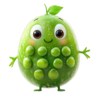 Cute cartoon character inspired by a green fruit engages with a friendly expression and joyful pose isolated on transparent background png