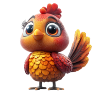 Colorful animated bird character with big expressive eyes in a vibrant pose isolated on transparent background png