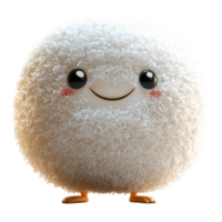Cute fluffy character with smiley face and big eyes standing on a white background isolated on transparent background png
