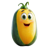Smiling cartoon vegetable character with big eyes and joyful expression in vibrant colors isolated on transparent background png