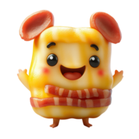 Cute cartoon character resembling a food item with a joyful expression and playful design in vibrant colors isolated on transparent background png