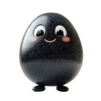 Cute black stone character with a smiling face and round shape standing on two small feet isolated on transparent background png