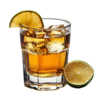 Refreshing drink with ice and lime served in a glass on a clean surface isolated on transparent background png