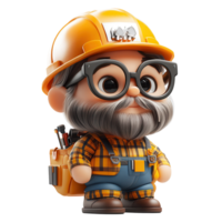 Creative character design of a construction worker with glasses and a hard hat isolated on transparent background png