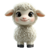 Cute animated sheep character with big eyes and fluffy wool in a cartoon style isolated on transparent background png